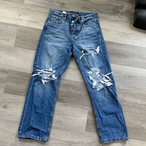 Aeropostale Women's 90s Baggy High-Rise Distressed Blue Jeans